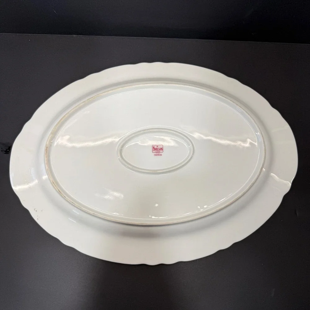 Norleans China Theresa Oval Serving Platter 16 Inch Vintage Floral Silver Trim